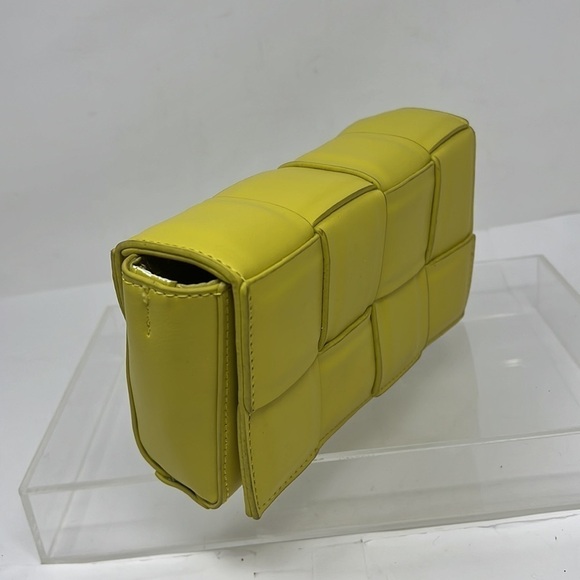 Lime Green Leatherette Braided Box Clutch Bag Purse - Picture 5 of 7